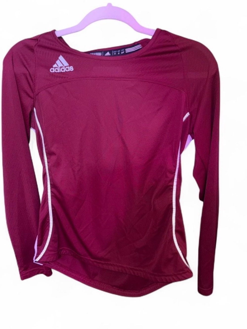 Adidas Shirt Top Womens small Activewear Base Layer Training Maroon Long Sleeve